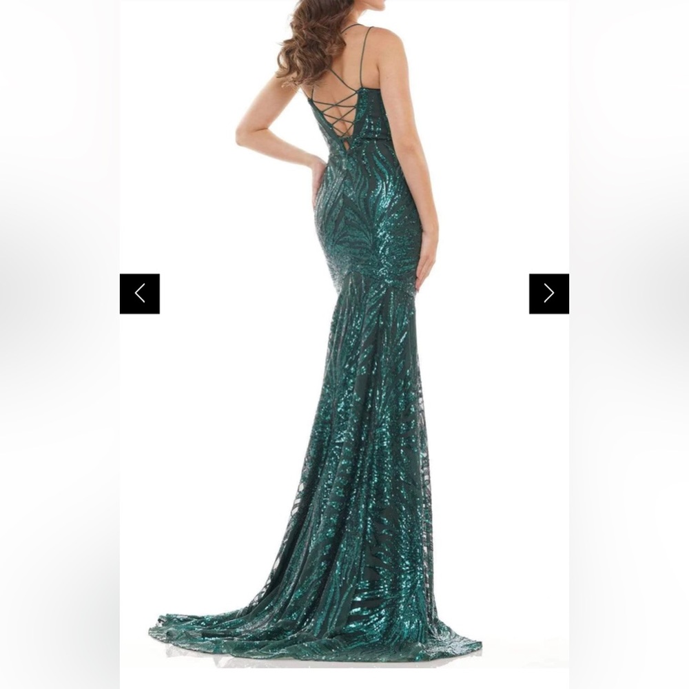 “Colorsdress” long form fitted dress emerald sequin - Picture 2 of 2